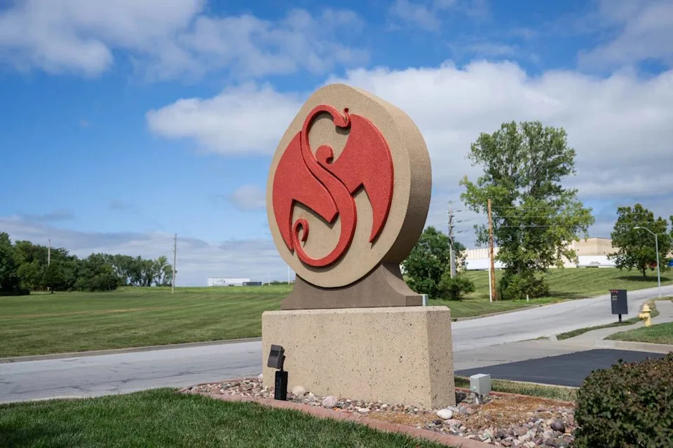 Strange Music HQ entrance - snake and bat logo